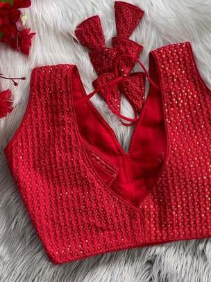 Embroidered Red Pure Crobra Silk Readymade Blouse