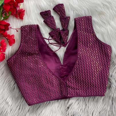Embroidered Wine Pure Crobra Silk Readymade Blouse