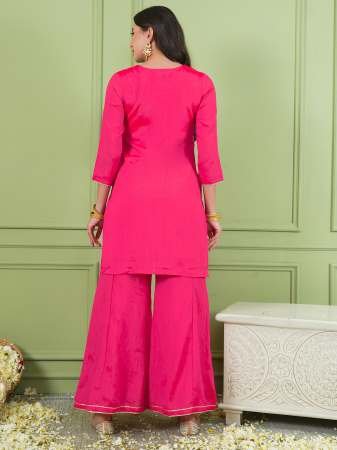 Embroidered Work Gajari Colour Ready Made Suit