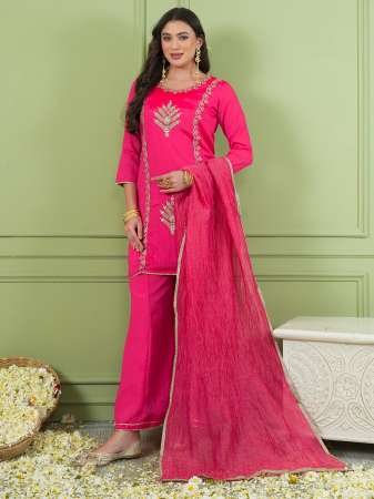 Embroidered Work Gajari Colour Ready Made Suit
