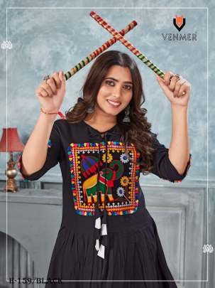 Embroidered Work Rayon Black Kedia and Tulip Pants