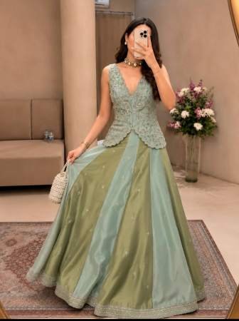 Embroidery Butta Pista Colour Lehenga With Blouse