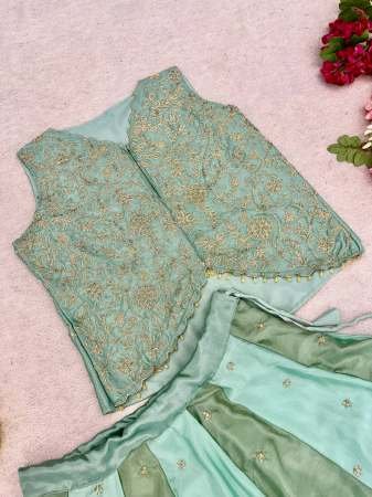 Embroidery Butta Pista Colour Lehenga With Blouse