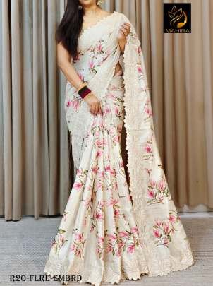 Embroidery Floral Soft Dola Silk Saree
