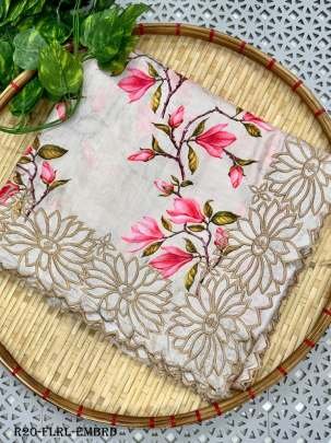 Embroidery Floral Soft Dola Silk Saree