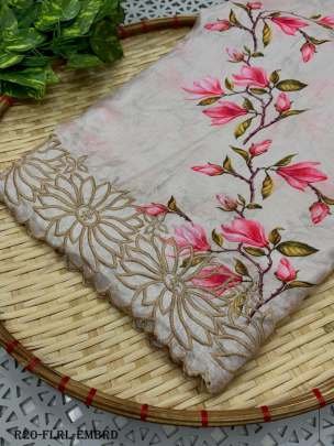 Embroidery Floral Soft Dola Silk Saree