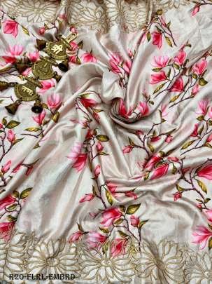 Embroidery Floral Soft Dola Silk Saree