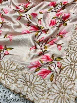 Embroidery Floral Soft Dola Silk Saree