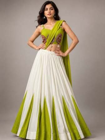 Embroidery Real Mirror Work Pista Colour Navratri Lehenga