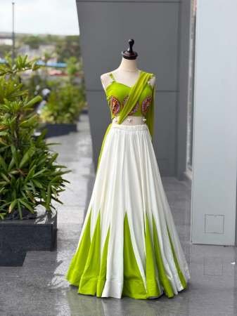 Embroidery Real Mirror Work Pista Colour Navratri Lehenga