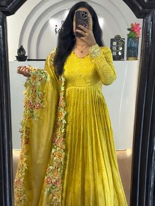 Embroidery Sequence Work Gown With Dupatta