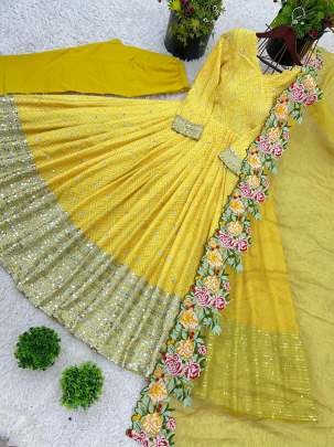 Embroidery Sequence Work Gown With Dupatta