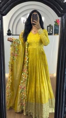 Embroidery Sequence Work Gown With Dupatta