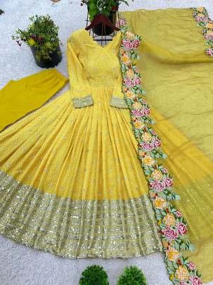 Embroidery Sequence Work Gown With Dupatta