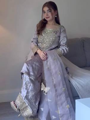 Embroidery Sequence Work Grey Palazzo Set