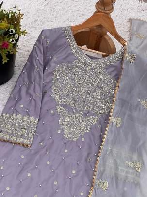 Embroidery Sequence Work Grey Palazzo Set