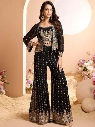 Embroidery Sequence Work Koti Palazzo Indo Western Set