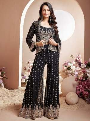 Embroidery Sequence Work Koti Palazzo Indo Western Set