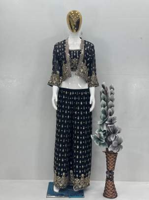 Embroidery Sequence Work Koti Palazzo Indo Western Set