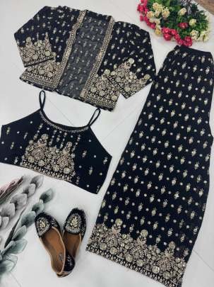 Embroidery Sequence Work Koti Palazzo Indo Western Set