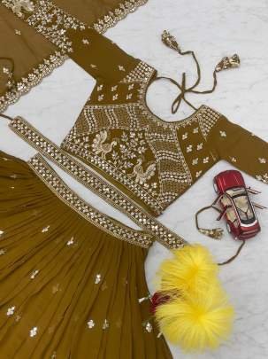 Embroidery Sequence Work Mustard Lehenga Choli Dupatta