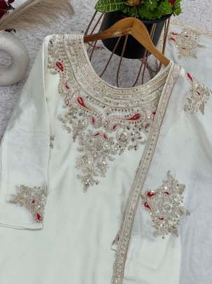 Embroidery Sequence Work White Palazzo Suit