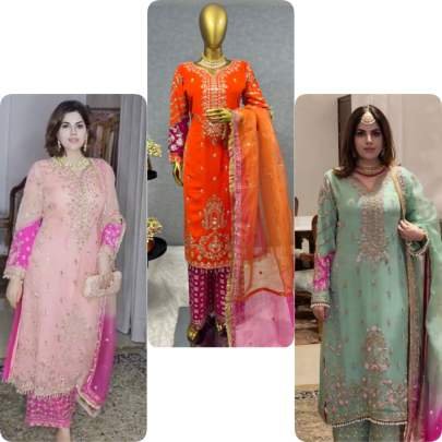 Embroidery Sequins Work Orange Kurti Pant And Dupatta