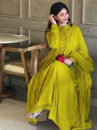Embroidery  Work And Full Sleeve  Lime Colour Ready Made Suit