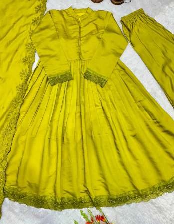 Embroidery  Work And Full Sleeve  Lime Colour Ready Made Suit