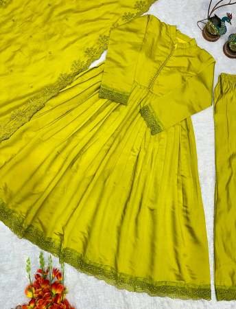 Embroidery  Work And Full Sleeve  Lime Colour Ready Made Suit