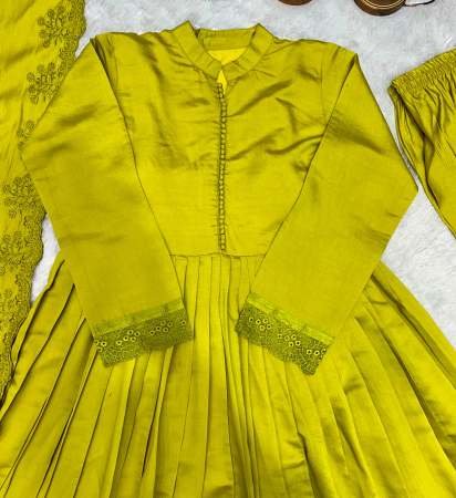 Embroidery  Work And Full Sleeve  Lime Colour Ready Made Suit