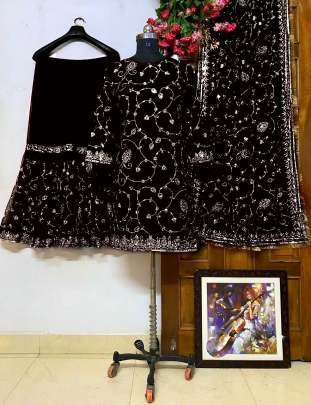 Embroidery Work Black Sharara Suit
