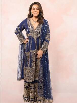 Embroidery Work Georgette Blue Sharara Suit