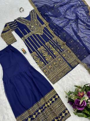 Embroidery Work Georgette Blue Sharara Suit