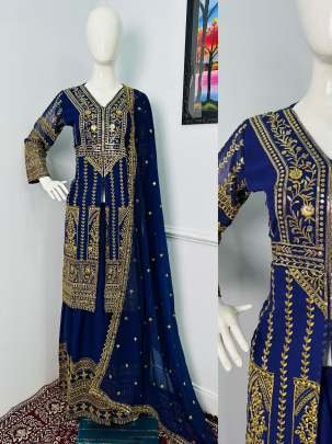 Embroidery Work Georgette Blue Sharara Suit