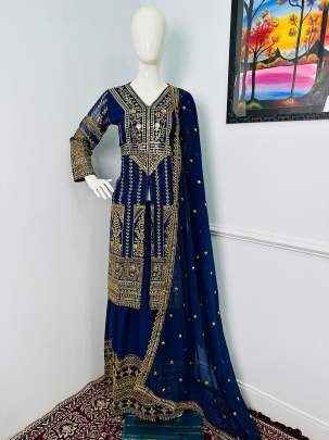 Embroidery Work Georgette Blue Sharara Suit