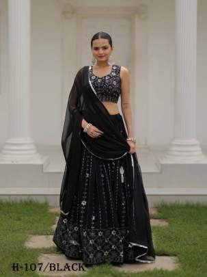 Embroidery Work Georgette Silk Black Lehenga Choli