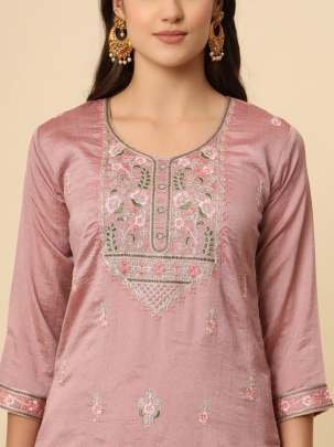 Embroidery Work Peach Kurti Pant With Dupatta
