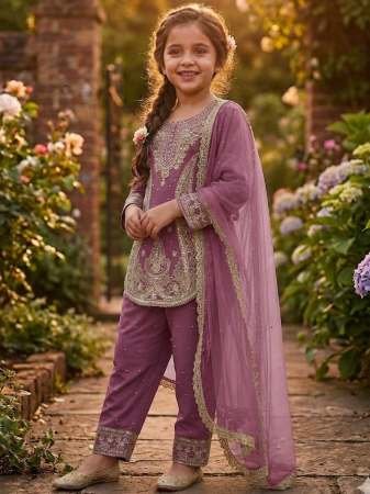 Embroidery Work  Pink  Colour Kids Sharara