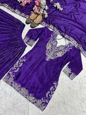 Embroidery Work Purple Top Sharara Dupatta Set