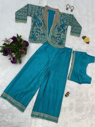 Embroidery Work Rama Koti Blouse Palazzo Indo Western Dress