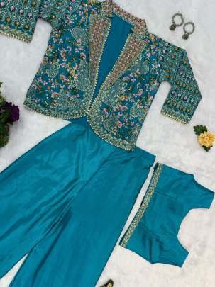 Embroidery Work Rama Koti Blouse Palazzo Indo Western Dress