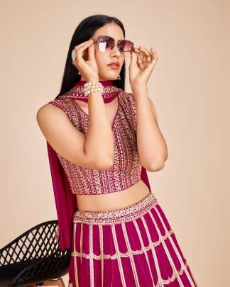 Embroidery Work Rani Pink Georgette Lehenga Choli