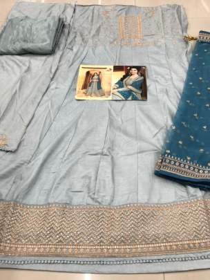 Embroidery Work Silk Grey Gowns With Net Dupatta