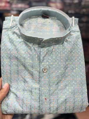 Embroidery Work  Silk Sky Kurta And Pyjama