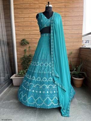Embroidery Work Sky Blue Georgette Lehenga Choli