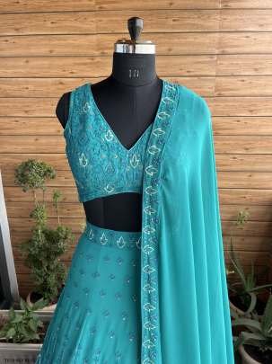 Embroidery Work Sky Blue Georgette Lehenga Choli