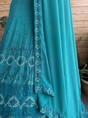 Embroidery Work Sky Blue Georgette Lehenga Choli