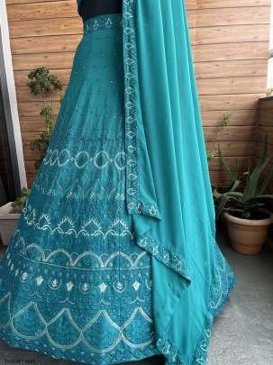 Embroidery Work Sky Blue Georgette Lehenga Choli