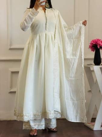 Embroidery  Work White Colour Ready Made Suit